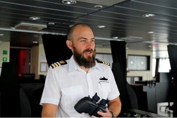 Matt on the bridge of the RRS Sir David Attenborough.