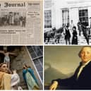 Clockwise from top left: An old Derry Journal from the 1980s, former residents of Boom Hall, Earl Bishop Hervey and St Columba's Long Tower Church.