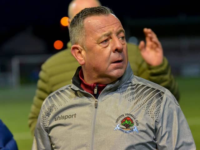 Institute boss Brian Donaghey is expecting a tough Samuel Gelston’s Whiskey Irish Cup tie against Portstewart. Picture by George Sweeney