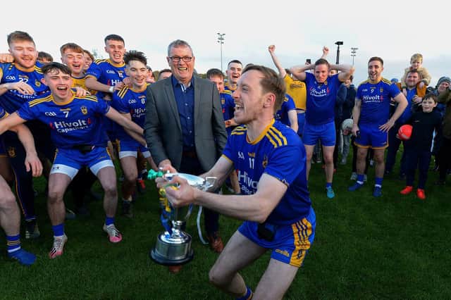 Steelstown captain Neil Forester lifts the Derry Intermediate Championship trophy back in November.