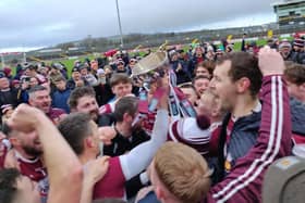 Banagher players and supporters celebrate their Ulster Championship victory in Healy Park.