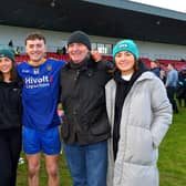 Steelstown hero Cahir McMonagle pictured with his family after shooting five of the club's six points in the Ulster Final.