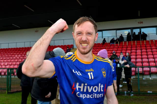 Neil Forester celebrates Steelstown's historic Ulster title success.