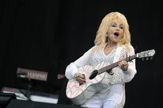 Dolly Parton performing on the Pyramid Stage at Glastonbury, 2014