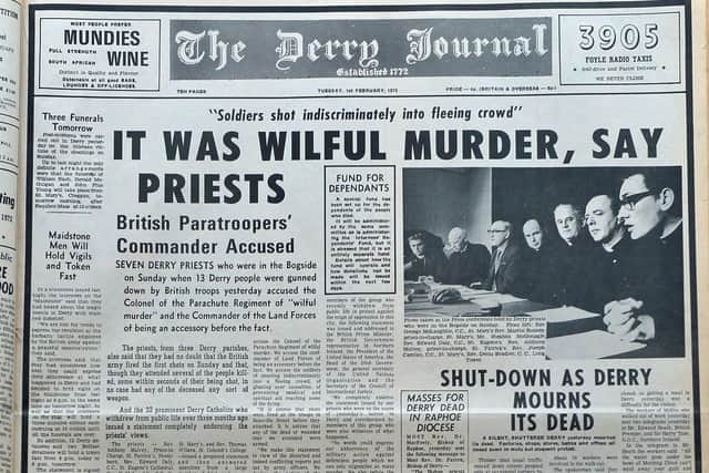 The front page of the first edition of the Derry Journal after Bloody Sunday.