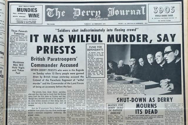 The front page of the first edition of the Derry Journal after Bloody Sunday.