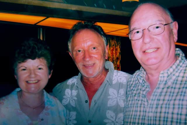 Jimmy Kelly, right, with his wife Marlene and former schoolmate Phil Coulter.
