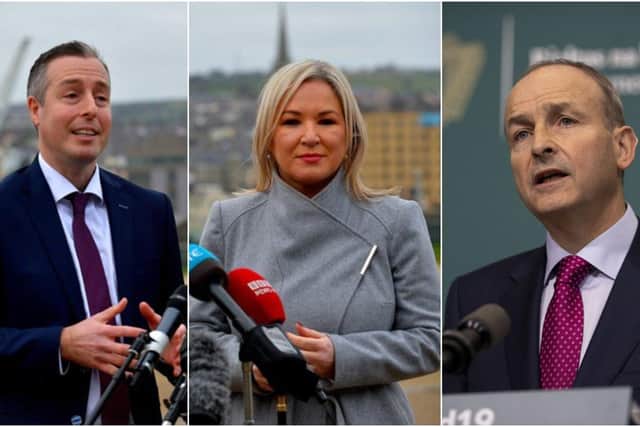 NI Joint First Ministers Paul Givan (left) and Michelle O'Neill and An Taiseach Micheál Martin.