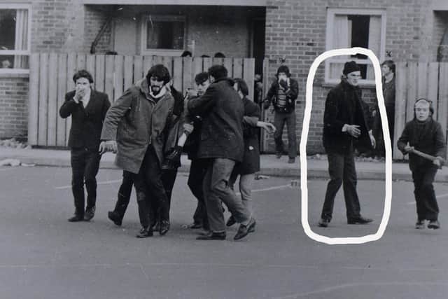 Jim Wray, circled, shortly before he was shot dead in Glenfada Park on Bloody Sunday.