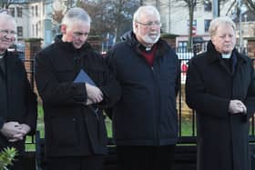 Rev. Michael Canny (second from left) has been leading prayers at the annual Bloody Sunday memorial service in the Bogside for 40 years. He's pictured here in 2015 with, from left, Bishop Donal McKeown, Rev. David Jennings (Church of England) and Rev. David Latimer (Presbyterian Church).