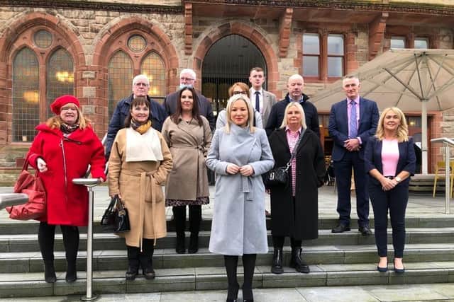 Sinn Féin vice-president and joint First Minister Michelle O'Neill with Bloody Sunday families,  representatives from the Bloody Sunday Trust and the Museum of Free Derry and Foyle MLAs Ciara Ferguson and Padraig Delargy in the city last week.