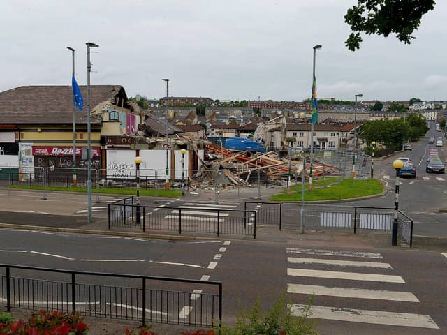 Derry’s most iconic pub, the Bogside Inn in Meenan Square, was demolished on Saturday morning to make way for a new £11m redevelopment project. Photo: George Sweeney. DER2127GS – 025