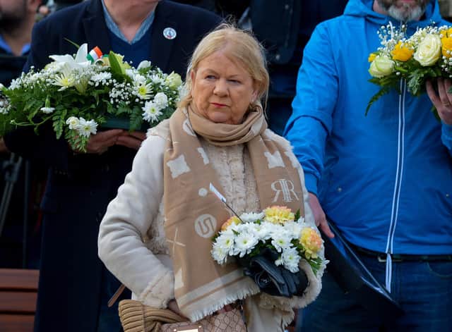 Alana Burke pictured at the 50th anniversary Memorial Service at the Bloody Sunday Monument on Rossville Street on Sunday morning . Photo: George Sweeney, DER2205GS – 006
