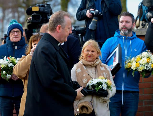 The Most reverend Dr Eamon Martin, Archbishop of Armagh and the Primate of All Ireland, spictured at the 50th anniversary Memorial Service held at the Bloody Sunday Monument on Rossville Street on Sunday morning. Photo: George Sweeney, DER2205GS – 008