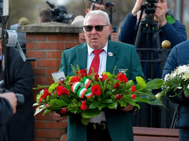 Eddie Nash pictured at the 50th anniversary Memorial Service at the Bloody Sunday Monument on Rossville Street on Sunday morning . Photo: George Sweeney, DER2205GS – 009