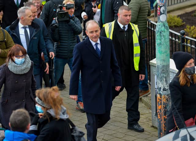 Taoiseach Micheál Martin at the Bloody Sunday 50th anniversary Memorial Service, held on Sunday morning , in remembrance of those shot dead and wounded in 1972. Photo: George Sweeney, DER2205GS – 012