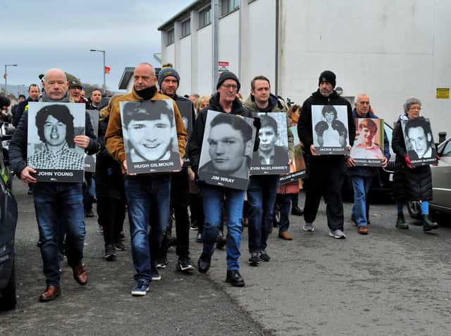 Family members take part in walking the route of the original Civil Rights march on Sunday morning, the 50th Anniversary of those who were shot dead and wounded on Bloody Sunday. Photo : George Sweeney, DER2205GS – 014