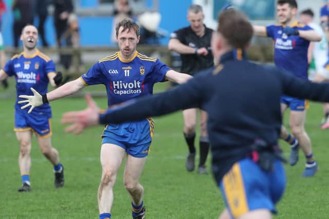 Steelstown captain Neil Forester celebrates at the final whistle after defeating Kerry champions Na Gaeil at the Connacht Centre of Excellence in Bekan. (Photo: Michael Donnelly)