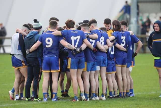 Steelstown players in a huddle prior to Saturday's All Ireland Intermediate Club semi-final victory over Na Gaeil from Kerry. (Photo: Michael Donnelly)