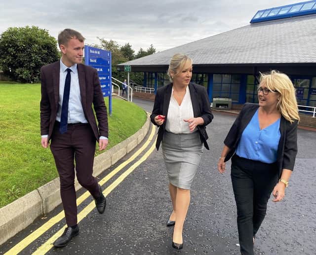 Deputy First Minister Michelle O’Neill visits the Magee campus with Foyle MLAs Pádraig Delargy and Ciara Ferguson.