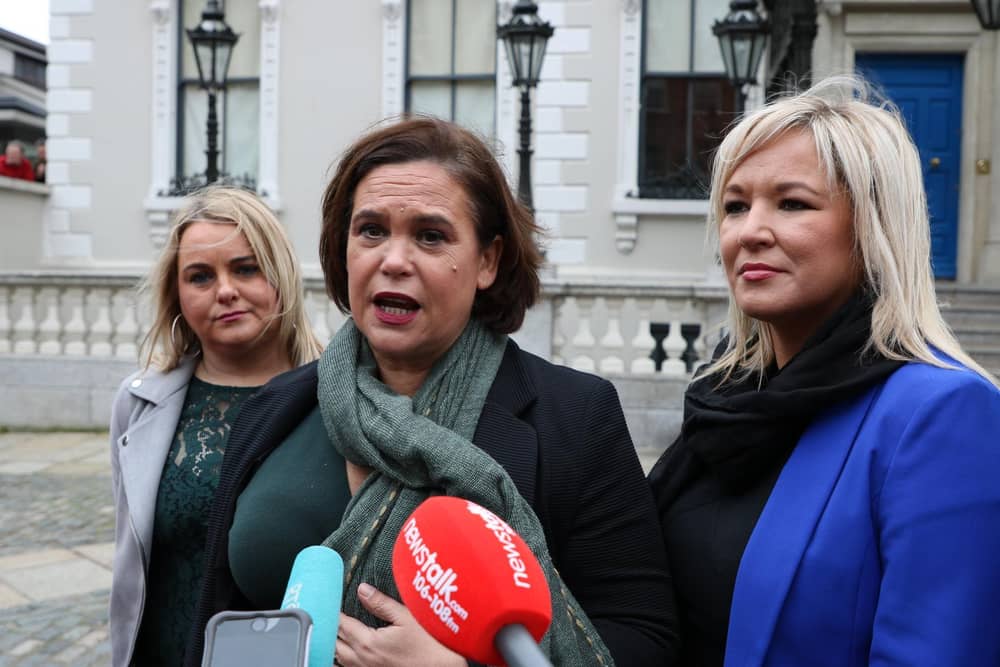 Mary Lou McDonald, centre, flanked by Sandra Duffy and Michelle O'Neill.