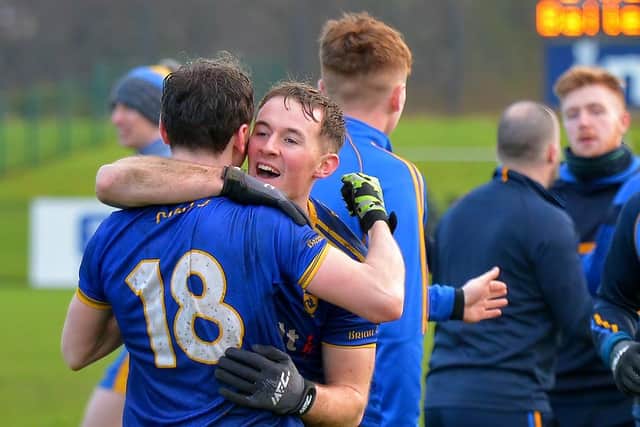 Steelstown Brian Ogs forward Eoghan Bradley celebrates the recent Ulster Championship success. (Photo: George Sweeney)