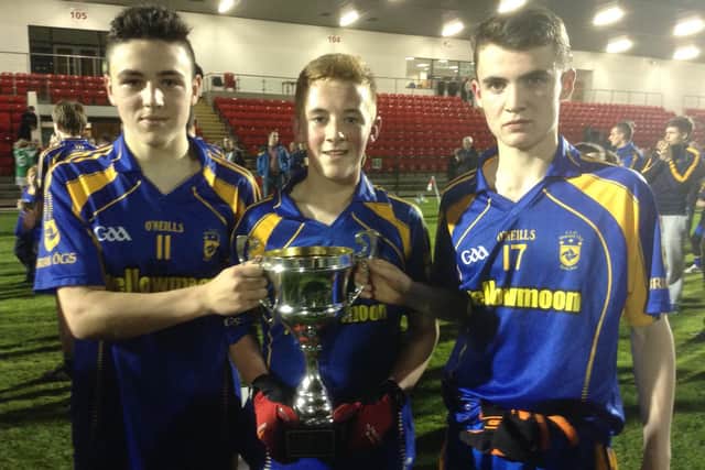 Fresh faced Steelstown trio Ben McCarron, Eoghan Bradley and and Diarmuid Baker celebrating an Under 16 ‘B Championship success in 2014. All three will feature in Sunday's All Ireland final against Trim.