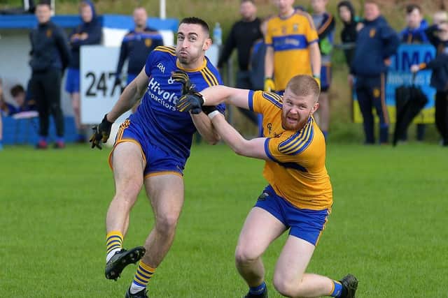 Steelstown Brian Ogs midfielder Shane O'Connor in action against Limavady Wolfhounds during the Derry Intermediate Championship. (Photo: George Sweeney)