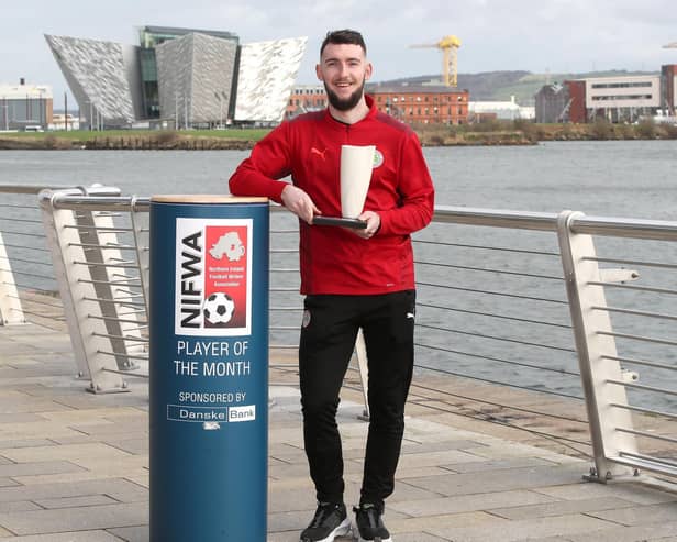 Jamie McDonagh won both the Danske Bank Player of the Month award and NIFWA’s Goal of the Month.
