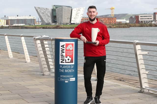 Jamie McDonagh won both the Danske Bank Player of the Month award and NIFWA’s Goal of the Month.