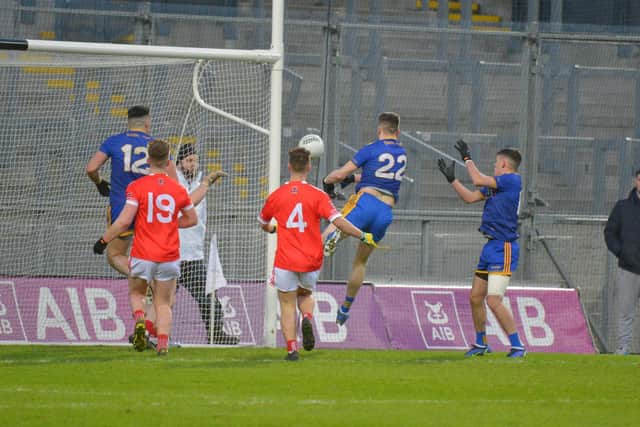 Steelstown substitute Emmett Deane fists home his side's third goal against Trim in Sunday's All Ireland Intermediate final at Croke Park. (Photo: George Sweeney)