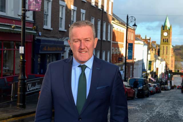 Finance Minister Conor Murphy MLA pictured during a visit to Derry on Wednesday last. Photo: George Sweeney.  DER2206GS – 096