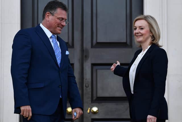 Liz Truss greets EU post-Brexit negotiator Maros Sefcovic