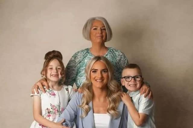 Bronagh Burke, pictured with her children, Aoife and Adam and her mammy, Siobhan Deehan.