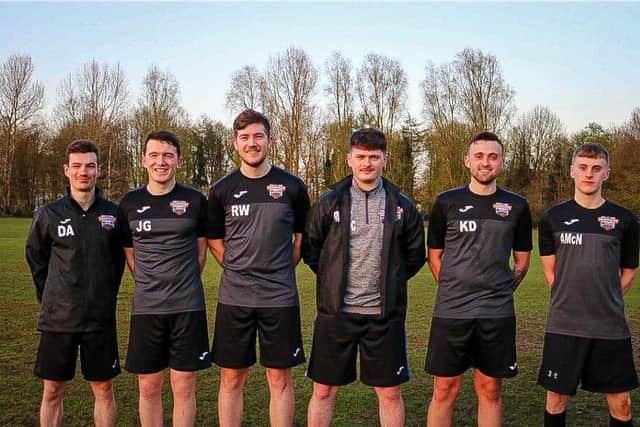The founders of Walled City United, from left to right: Dillon Adair, Jamie Gillespie, Ross Wiley, Corey McColgan, Kyle Duncan & Andrew McNeely