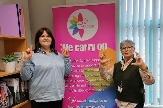 Maureen Collins, Project Manager and Jacquie Loughrey, Education, Training and Prevention Officer Pink Ladies Cancer Support Group celebrate the group receiving a £499,975 grant from The National Lottery Community Fund to support people living with cancer and their families/carers in the Derry City and Strabane District Council area, Limavady, Coleraine and other surrounding rural areas over four years.