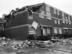 The aftermath of the devastating explosion at Kildrum Gardens in 1988.