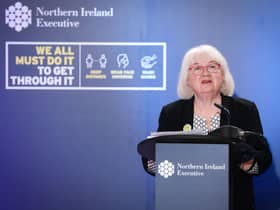 Patricia Donnelly, Head of the Covid-19 Vaccine Programme at a previous press conference in Stormont.   Photo by Kelvin Boyes / Press Eye.