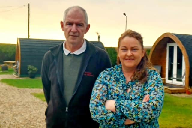 Isabel Gartlan-Ferguson and husband David Ferguson at their Glamping site in Ness Woods. The couple offered free lodging to NHS staff in the pods during the Covid pandemic.