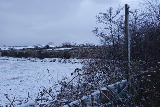 Snowy scene in Carndonagh in Inishowen today.
