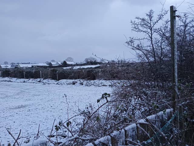 Snowy scene in Carndonagh in Inishowen today.