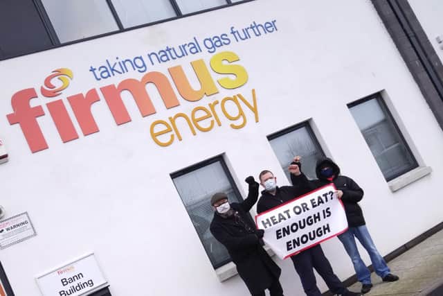 Representitives from Derry Against Fuel Poverty protesting outside Firmus Gas on Thursday.