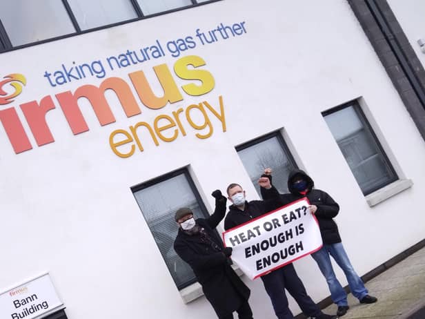 Representitives from Derry Against Fuel Poverty protesting outside Firmus Gas on Thursday.