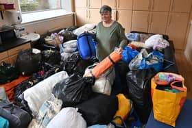 Collection points are being set up across NI. Pictured is Joan Vaughan from City Church Belfast which provided a drop off point for items to help Ukrainian refugees. Pic Colm Lenaghan/ Pacemaker