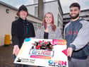 NWRC students James Brown, Niamh Lynch, and Luke Smailes issue a welcome to new students to attend Open Day at the college's campuses in Strabane, Derry and Limavady. (pic Martin McKeown)