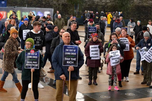 Some of the attendance at the Derry Against Fuel Poverty rally. Photo: George Sweeney.  DER2206GS – 136