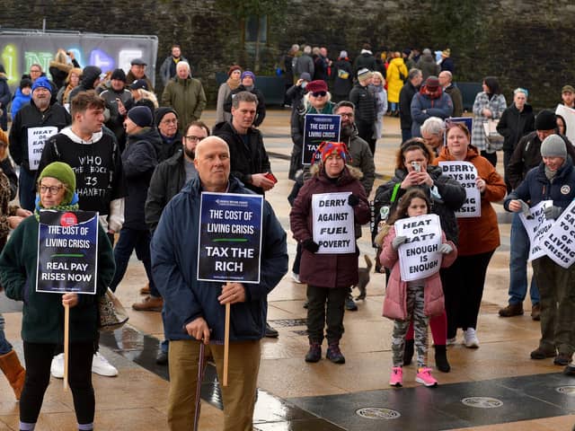 Some of the attendance at the Derry Against Fuel Poverty rally. Photo: George Sweeney.  DER2206GS – 136