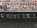2019: Graffiti relating to Brexit at a peace Wall in Belfast. Photo Colm Lenaghan/Pacemaker Press