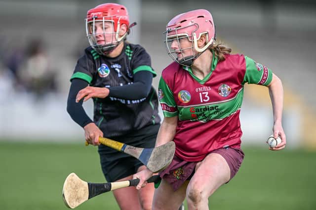 Eoghan Rua's Grainne Holmes in action during the AIB All-Ireland Junior Club Camogie Championship Final against Clanmaurice. (Photo: INPHO/Cathal McOscar)