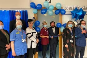 Large Group picture from left to right: Julie McGinty, Involvement Business Manager, Adult Learning Disability Services; Neil Guckian, Western Trust Chief Executive; Marie Mullan, ED Staff Nurse and Disability Champion; Grainne Close, Chief Executive Mencap NI; Clionagh McElhinney, ALD Acute Liaison Nurse; James Martin, Actor and Mencap NI Ambassador; Colleen Hamilton, Assistant Services Manager for Unscheduled Care at Altnagelvin Hospital’s Emergency Department and Martin McCool, service user.